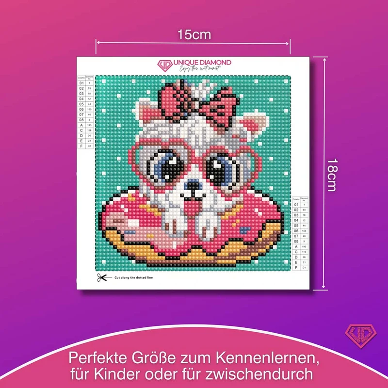 5D Diamond Painting Mini-Bild – Pudelmädchen Bella im Donut-Look