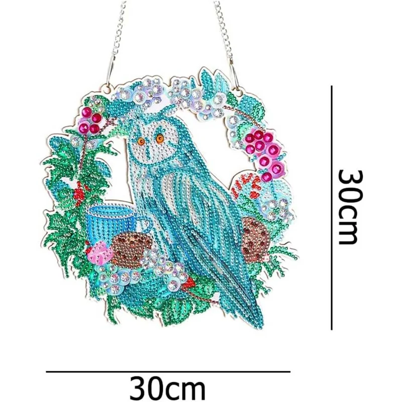 5D Diamond Painting Türanhänger Eule mit Blumen