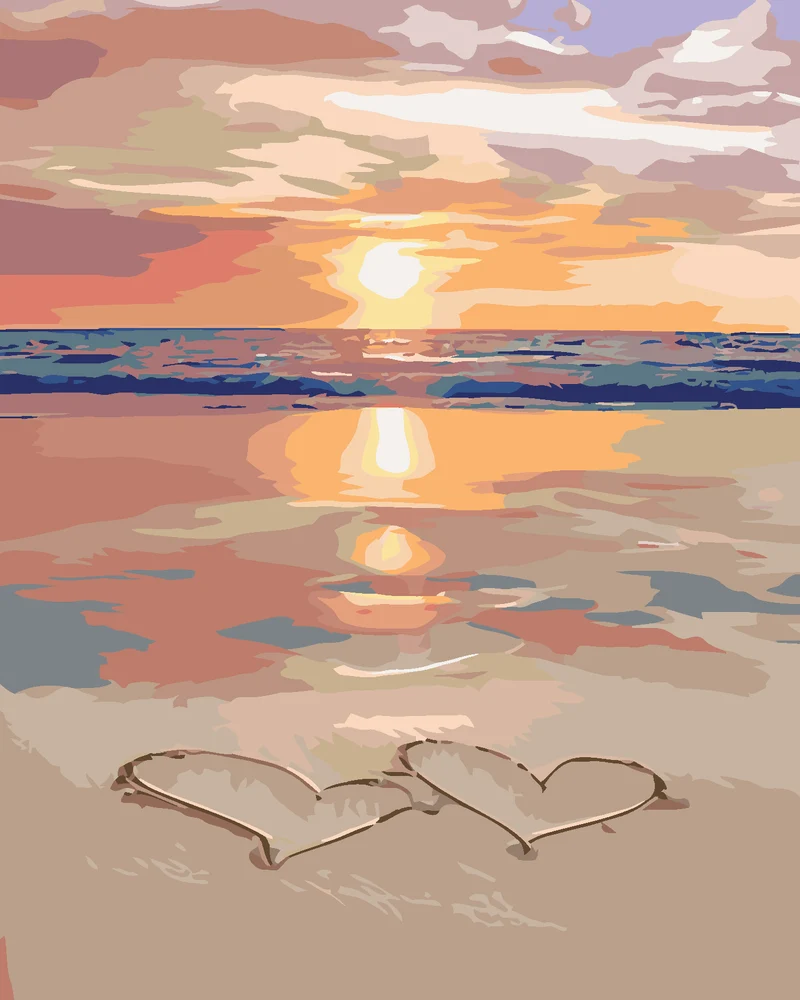 Diamond painting - ZWEI KLEINE HERZEN AM STRAND