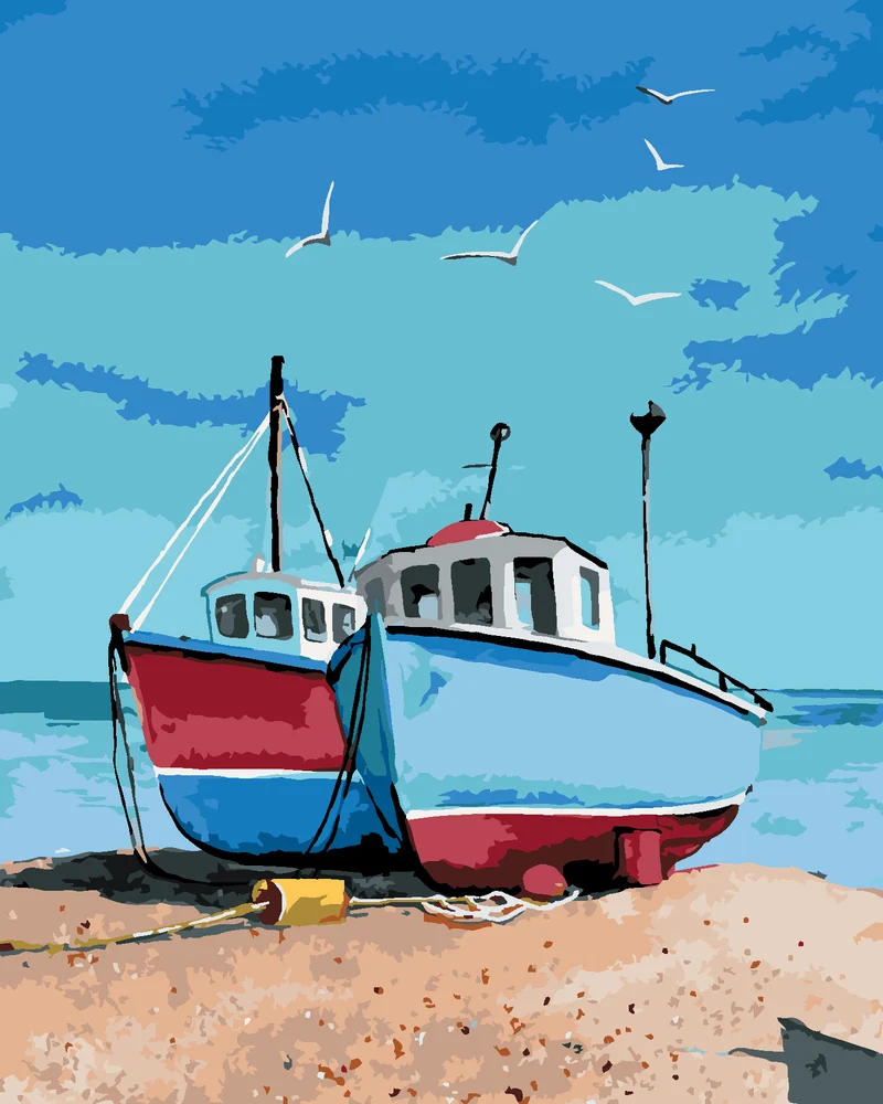 Diamond painting - ZWEI FISCHERBOOTE