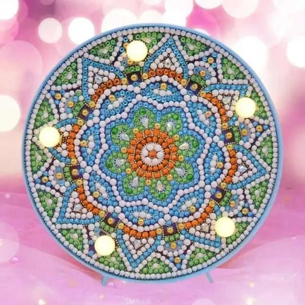 Diamond Painting LED Lampe Hellblau Mandala