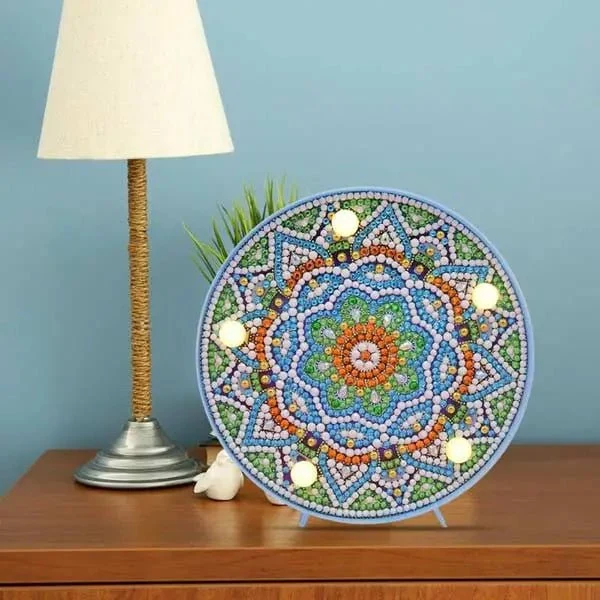 Diamond Painting LED Lampe Hellblau Mandala
