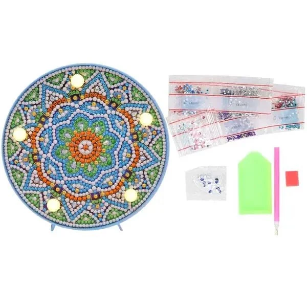 Diamond Painting LED Lampe Hellblau Mandala