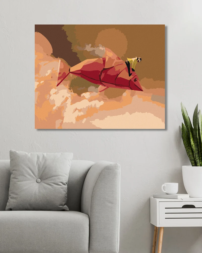 Diamond painting - MÄDCHEN AUF ROTEM ORIGAMI-FISCH