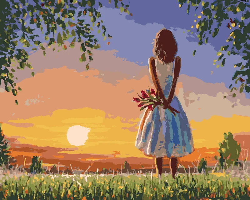 Diamond painting - MÄDCHEN MIT EINEM STRAUSS TULPEN
