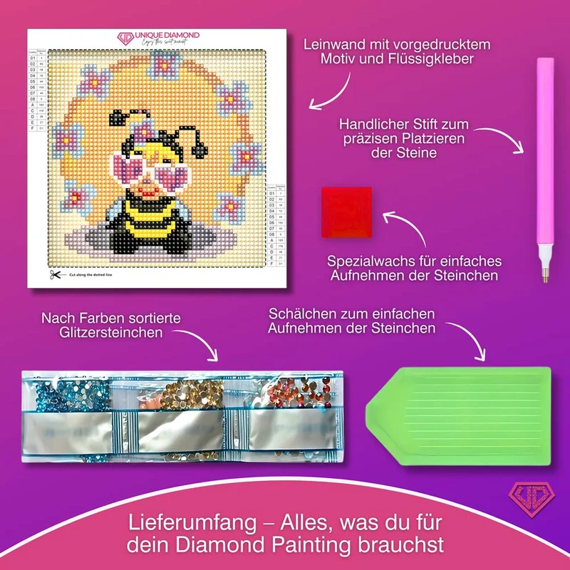 5D Diamond Painting Mini-Bild – Biene Betty mit Herzbrille