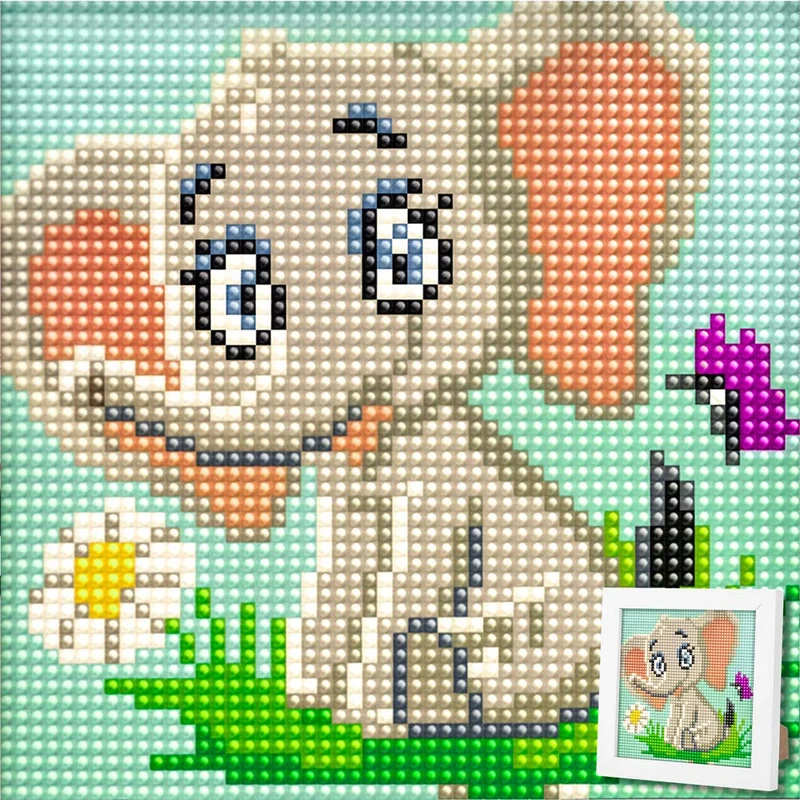 5D Diamond Painting Mini-Bild – Elefant Emil mit Blume