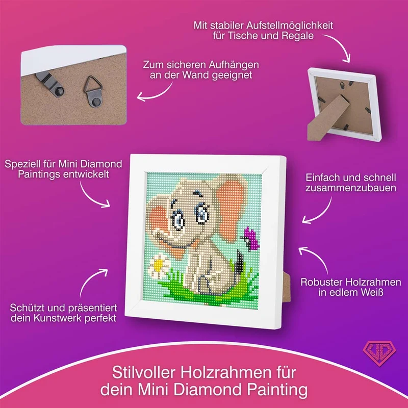 5D Diamond Painting Mini-Bild – Elefant Emil mit Blume