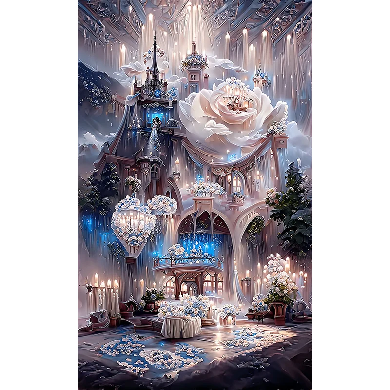 5D Diamond Painting – Märchenschloss mit Rosen