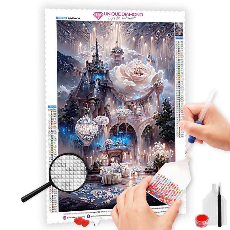5D Diamond Painting – Märchenschloss mit Rosen