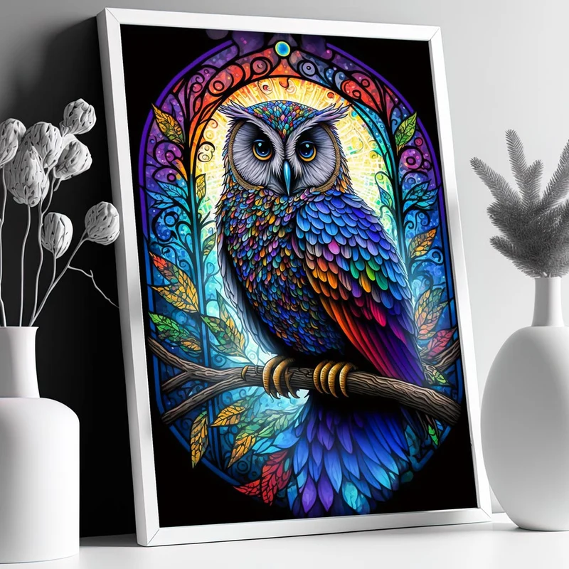 5D Diamond Painting – Farbige Eule