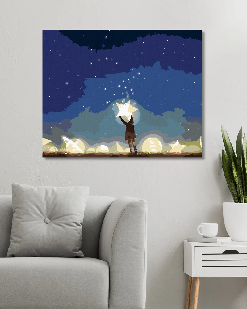 Diamond painting - JUNGE ZWISCHEN DEN LEUCHTENDEN PLANETEN