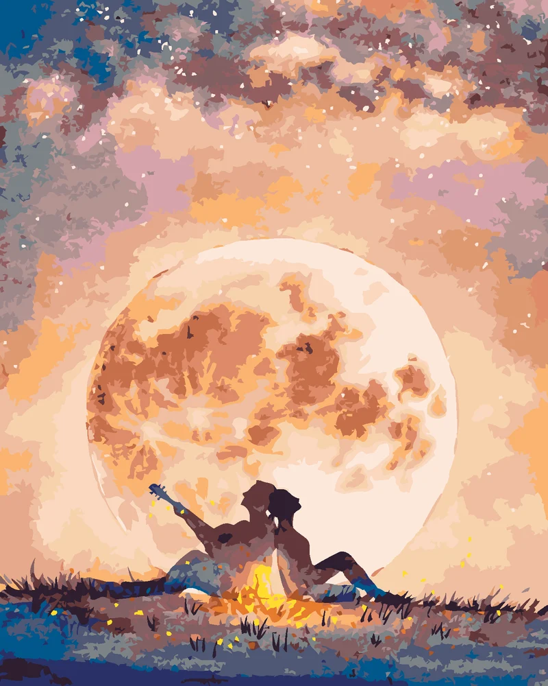 Diamond painting - JUNGE MIT GITARRE UND MÄDCHEN UNTER DEM MOND