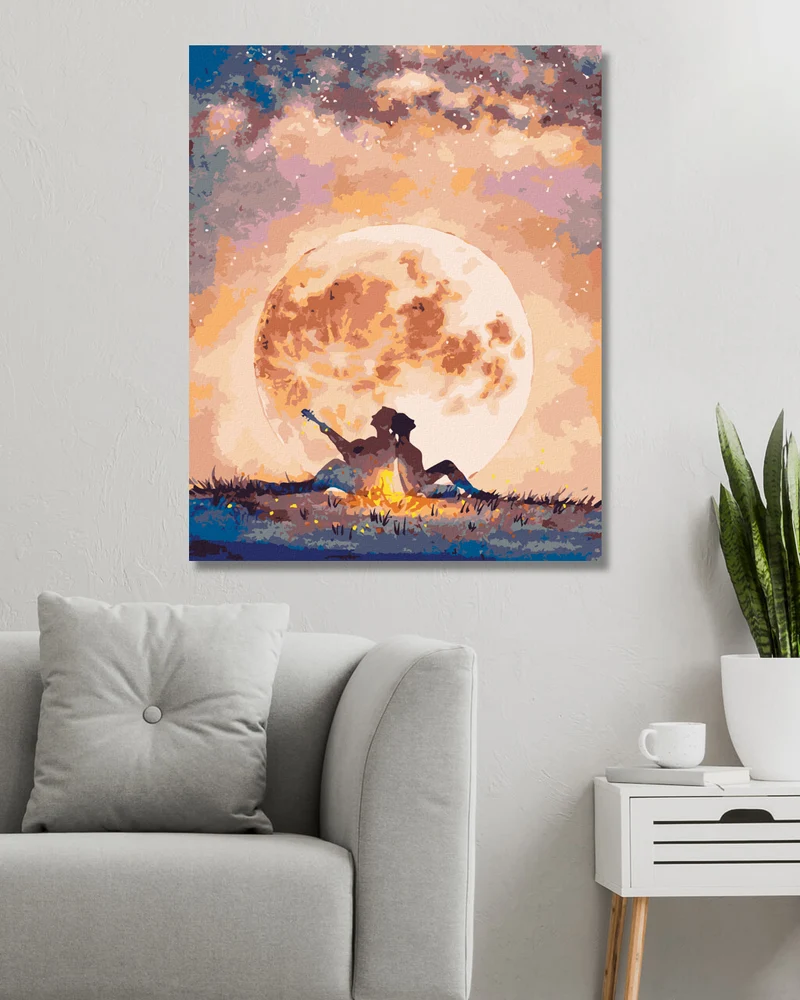 Diamond painting - JUNGE MIT GITARRE UND MÄDCHEN UNTER DEM MOND