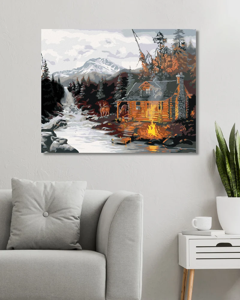 Diamond painting - HÜTTE, HIRSCH, FLUSS UND BERGE (D. RUSTY RUST)