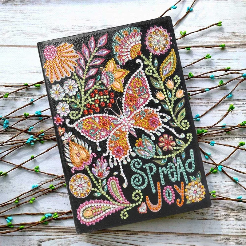 5D Diamond Painting Notizbuch – Spread Joy mit Schmetterling