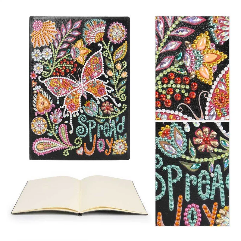 5D Diamond Painting Notizbuch – Spread Joy mit Schmetterling