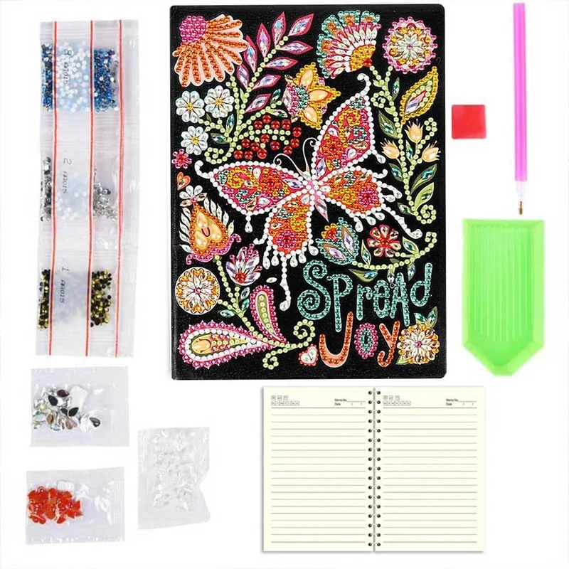 5D Diamond Painting Notizbuch – Spread Joy mit Schmetterling