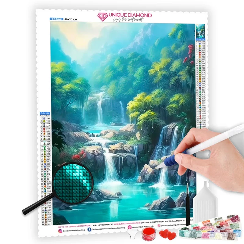 5D Diamond Painting – Wasserfall in den Bergen