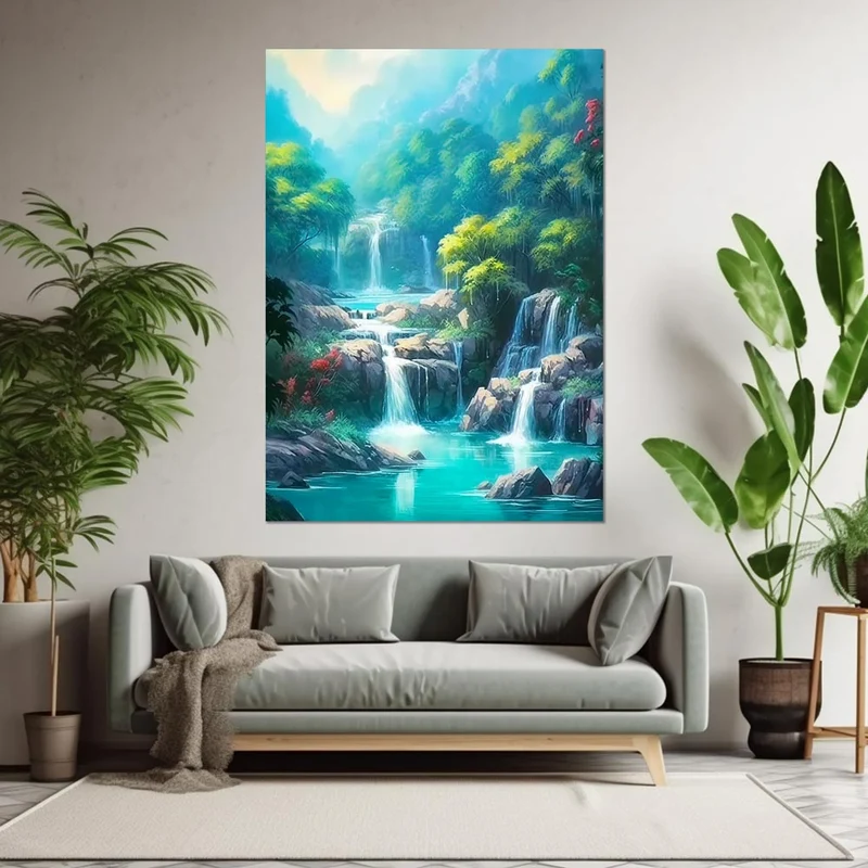5D Diamond Painting – Wasserfall in den Bergen