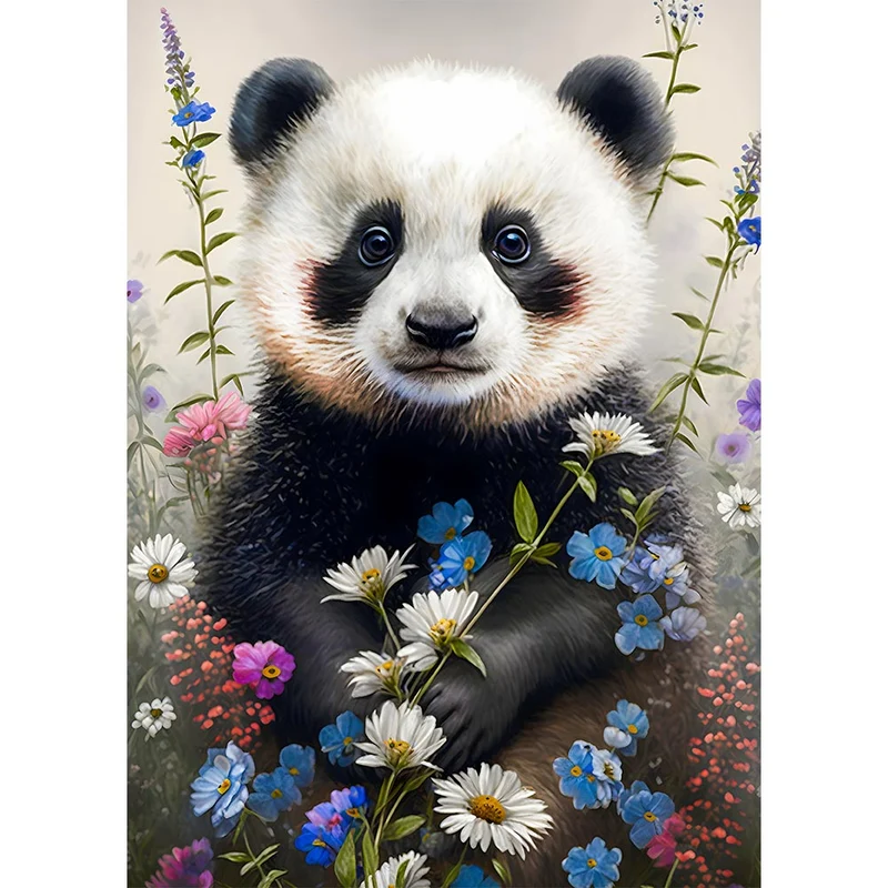 5D Diamond Painting – Panda Mit Blumen