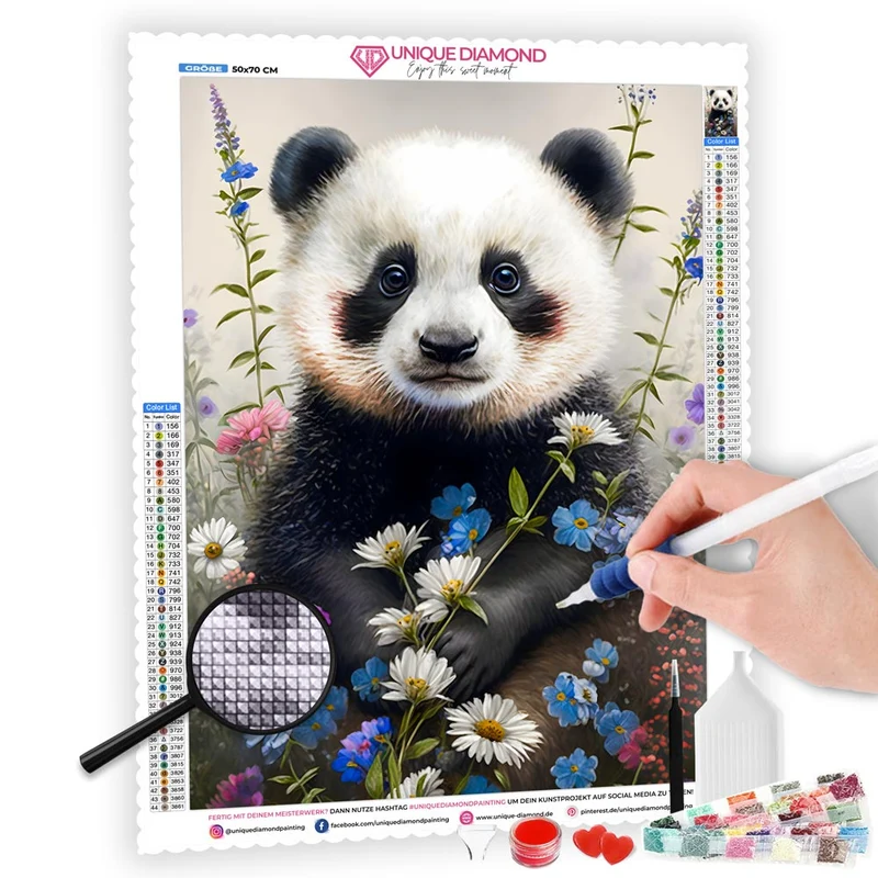 5D Diamond Painting – Panda Mit Blumen