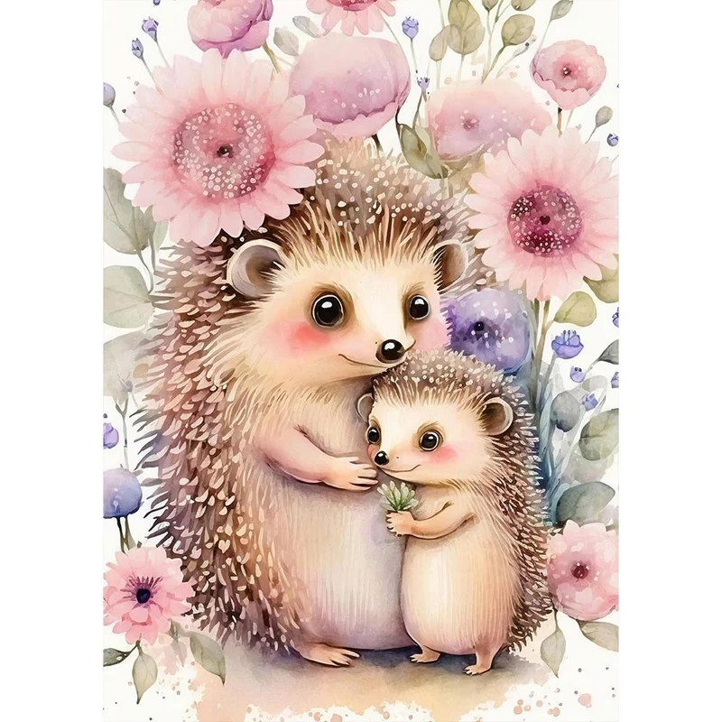 5D Diamond Painting – Igel Mama mit Kind