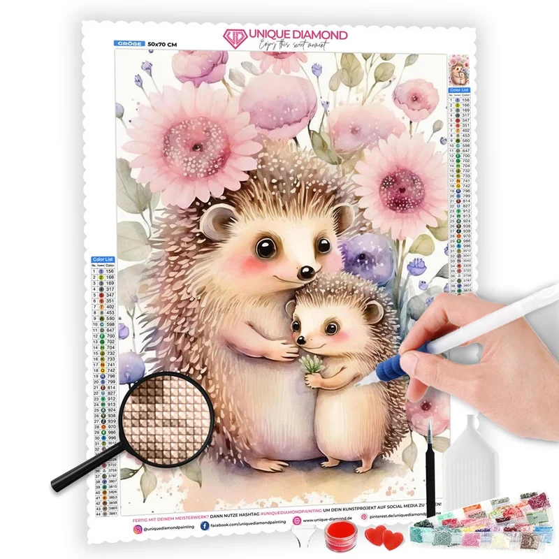 5D Diamond Painting – Igel Mama mit Kind