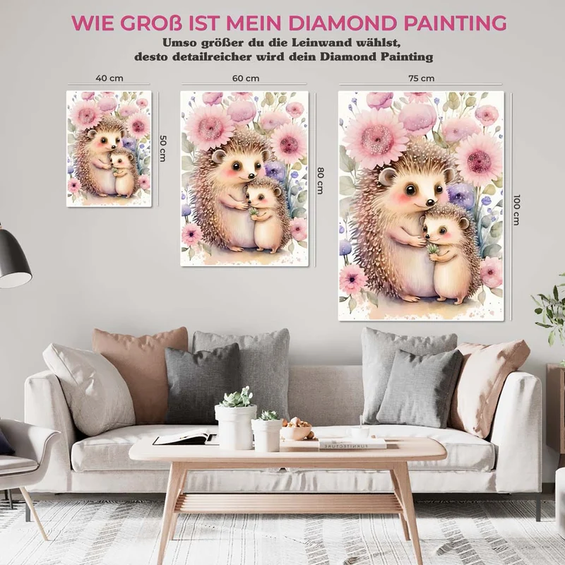5D Diamond Painting – Igel Mama mit Kind