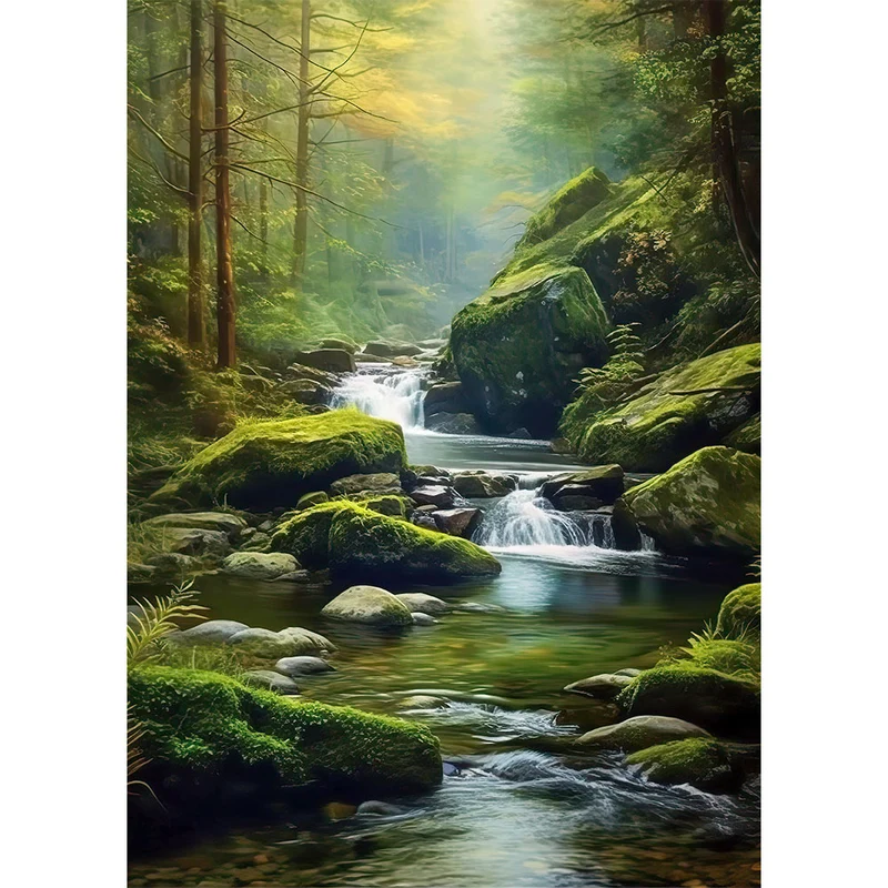 5D Diamond Painting – Fluss in den Bergen