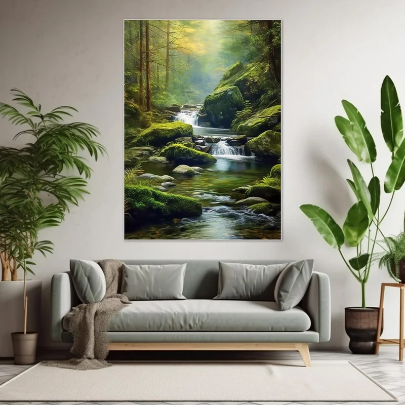 5D Diamond Painting – Fluss in den Bergen