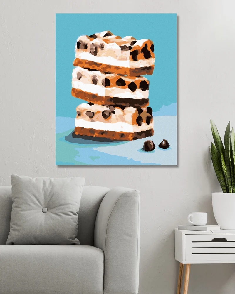 Diamond painting - KÄSEKUCHENRIEGEL AUF BLAUEM HINTERGRUND (MYROSLAVA VOLOSCHUK)