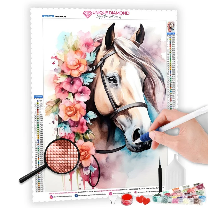 5D Diamond Painting – Horse With Flowers