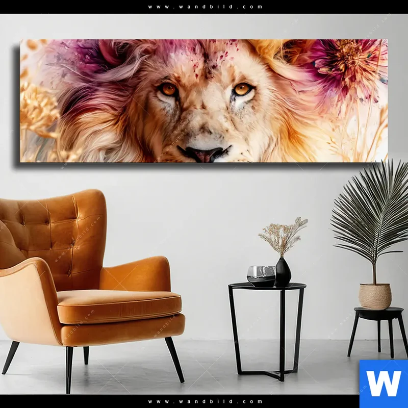 Leinwandbild | Florale Stärke – Der Löwe | Panorama