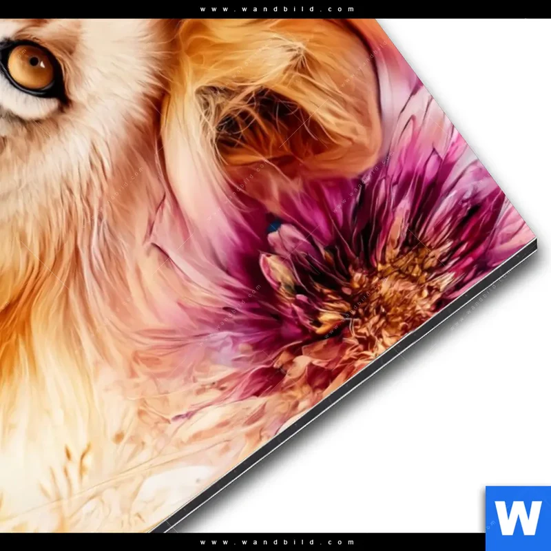 Alu-Dibond Bild | Florale Stärke – Der Löwe | Hochformat