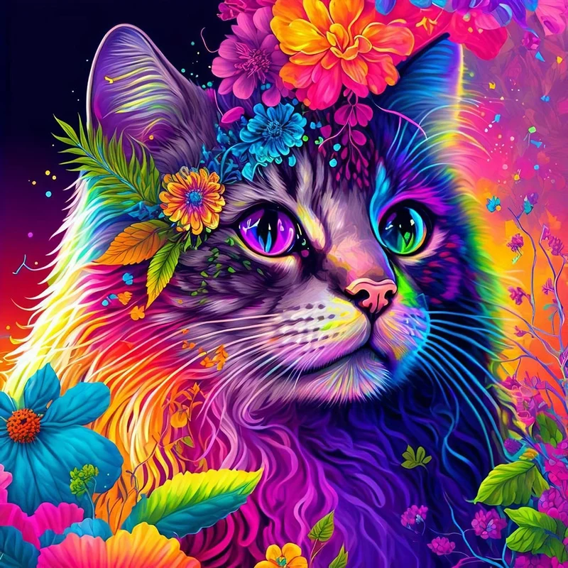 5D Diamond Painting – Katze Mit Blumen