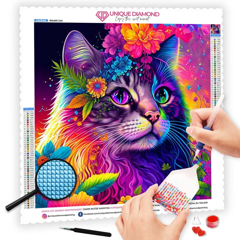 5D Diamond Painting – Katze Mit Blumen
