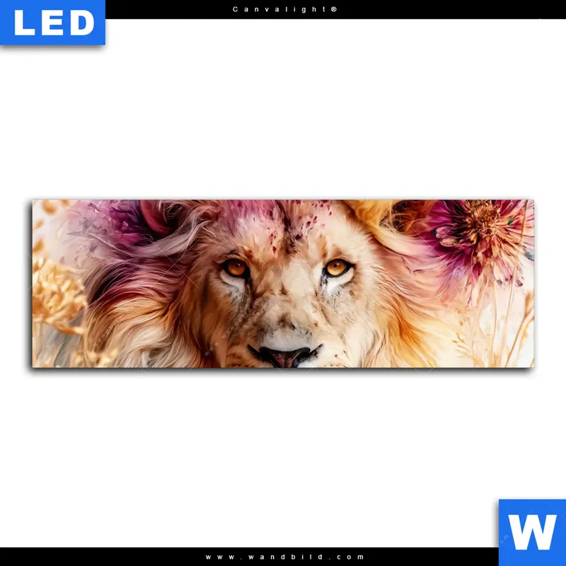 Canvalight® Leuchtbild | Florale Stärke – Der Löwe | Panorama