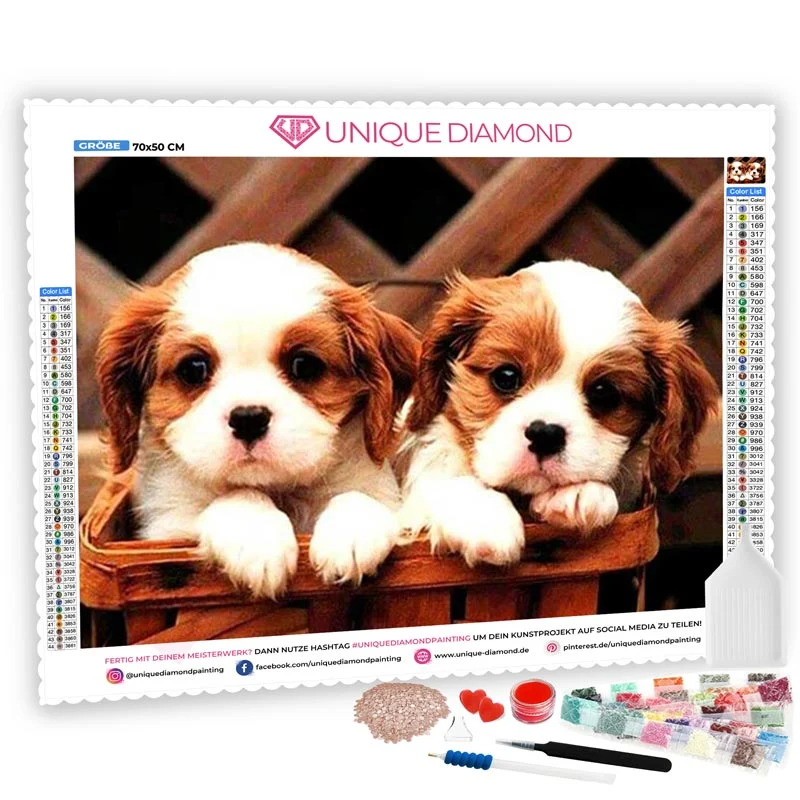 5D Diamond Painting – Zwei süße Hundewelpen