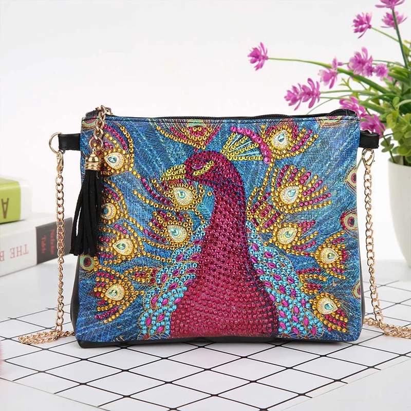 Diamond Painting Tasche Roter Pfau
