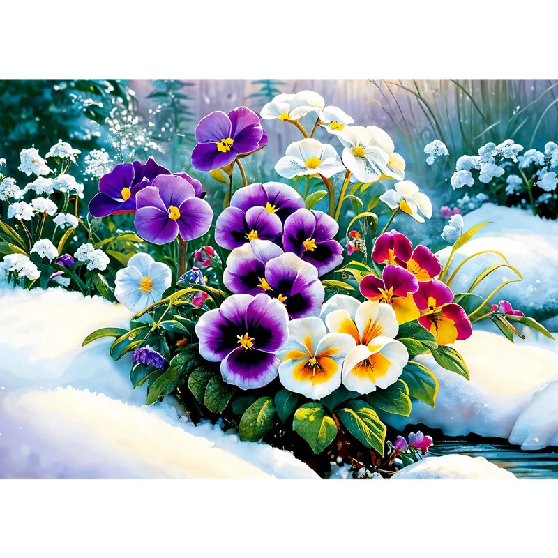 5D Diamond Painting – Stiefmütterchen im Schnee