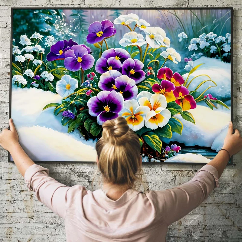 5D Diamond Painting – Stiefmütterchen im Schnee