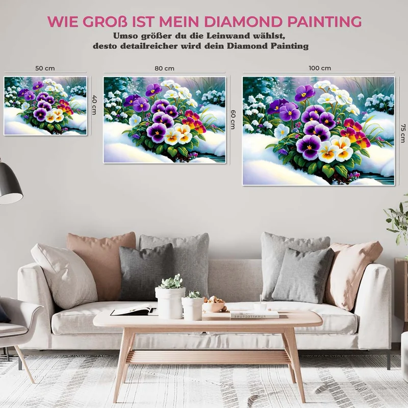 5D Diamond Painting – Stiefmütterchen im Schnee