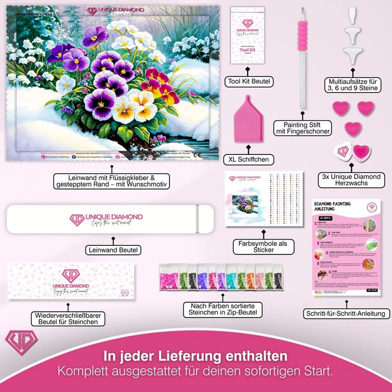 5D Diamond Painting – Stiefmütterchen im Schnee