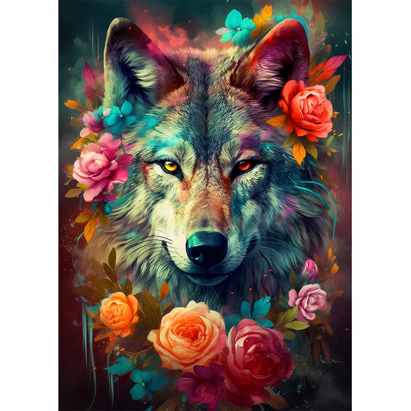 5D Diamond Painting – Wolf in Blumen