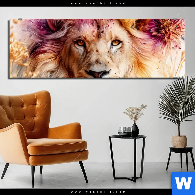 Alu-Dibond Bild | Florale Stärke – Der Löwe | Panorama