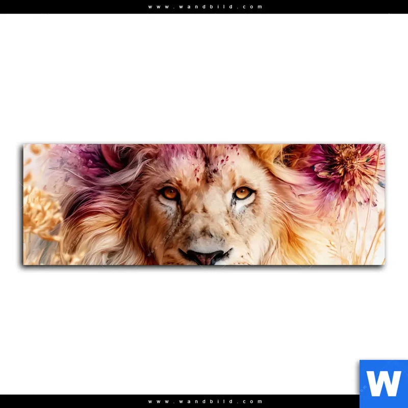 Alu-Dibond Bild | Florale Stärke – Der Löwe | Panorama
