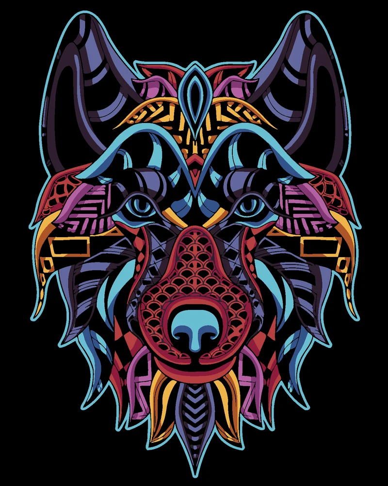 Diamond painting - FARBIGER WOLF AUF DEM SCHWARZEN HINTERGRUND