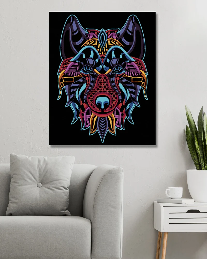 Diamond painting - FARBIGER WOLF AUF DEM SCHWARZEN HINTERGRUND
