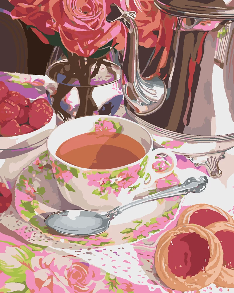 Diamond painting - TEE MIT HIMBEEREN UND ERDBEERKEKSEN (MARDELL SCHUSTER)